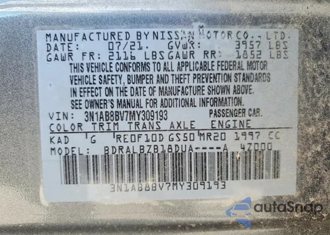 2021 Nissan Sentra S from USA, damaged, VIN 3N1AB8BV7MY309193
